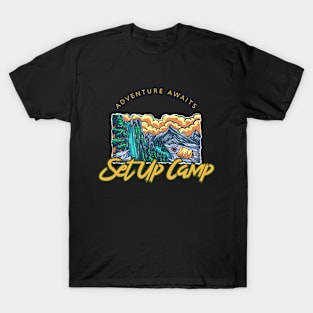 Adventure Awaits Setup Camp Camping T-Shirt